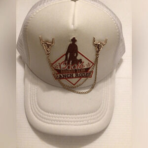 NEW! Upcycled White Ranch Rodeo Trucker Cap with Gold Accents